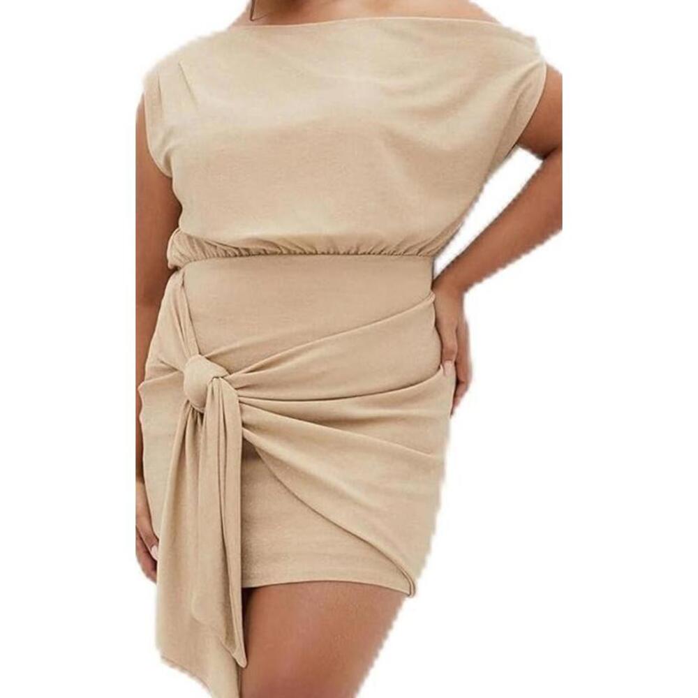 City Chic Paloma Gold Taupe Mini Plus Size Women's Fashion Sexy Dress NWT